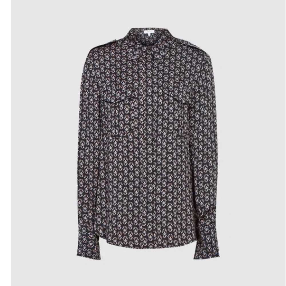 Reiss Lola Print Blouse Black Print Size 0 US - Picture 4 of 16